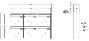RENZ Briefkastenanlage Aufputz RS2000 Kastenformat 370x330x145mm, 6-teilig, Renz Nummer 10-0-35923